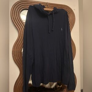 Polo Ralph Lauren large navy drawstring hooded shirt 100% cotton